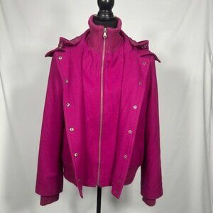 New York & Company Magenta Wool Blend Hooded Bomber Coat - Size 16